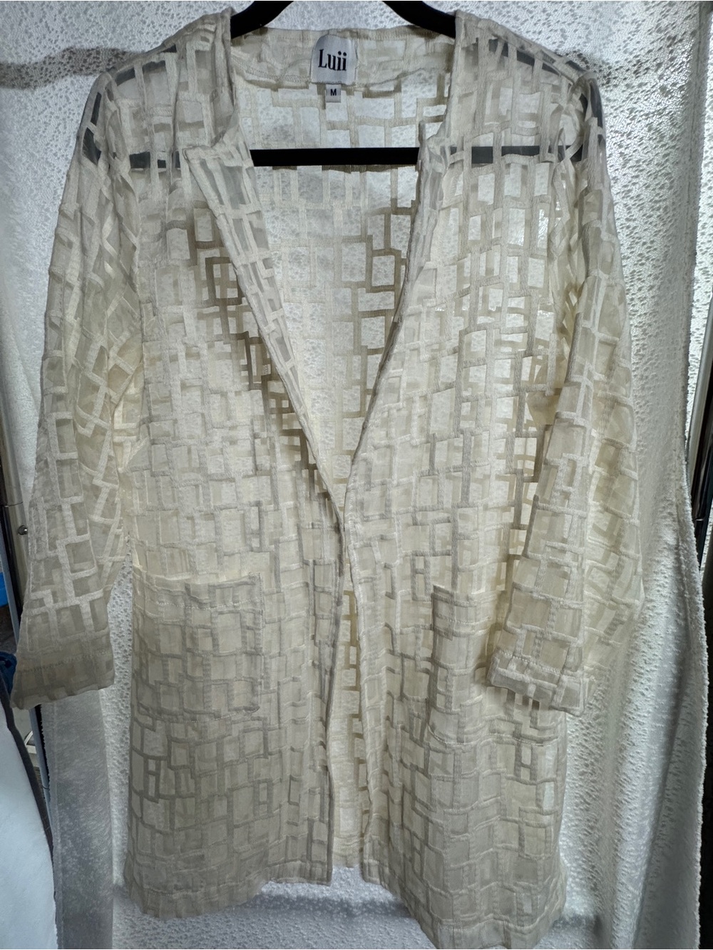 Vintage Luii Ivory Sheer Grid Open Duster